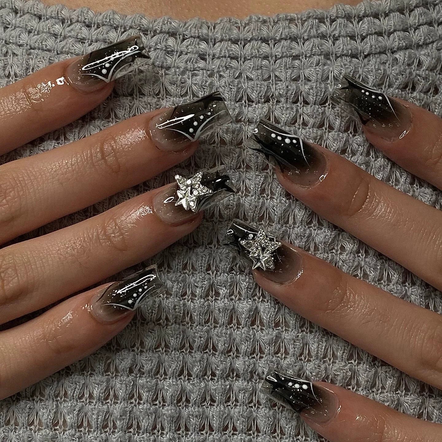 24Pcs French Tip Square Press On Nails