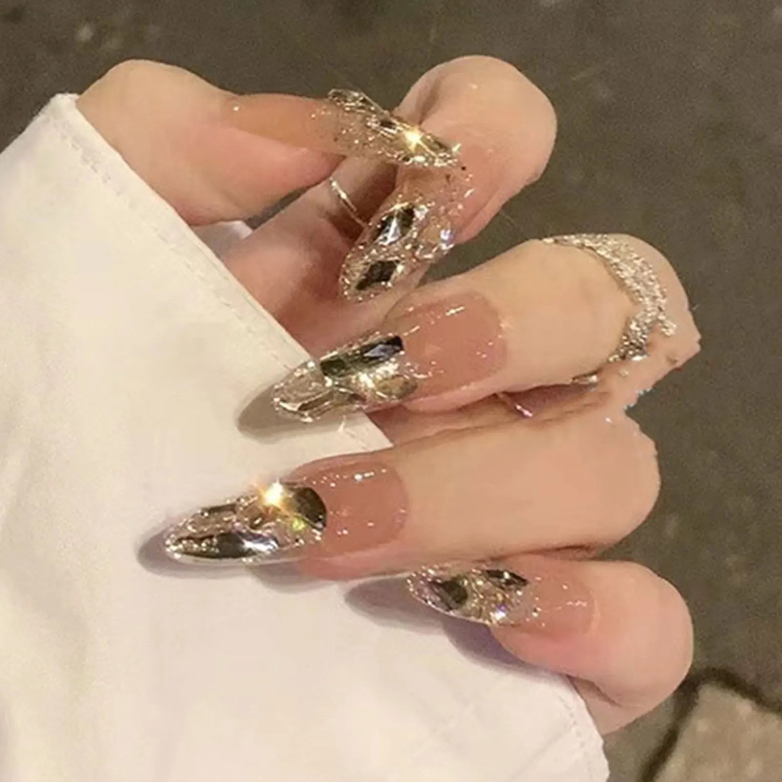 French Style False Nails Glitte Bow Design Fake Nail