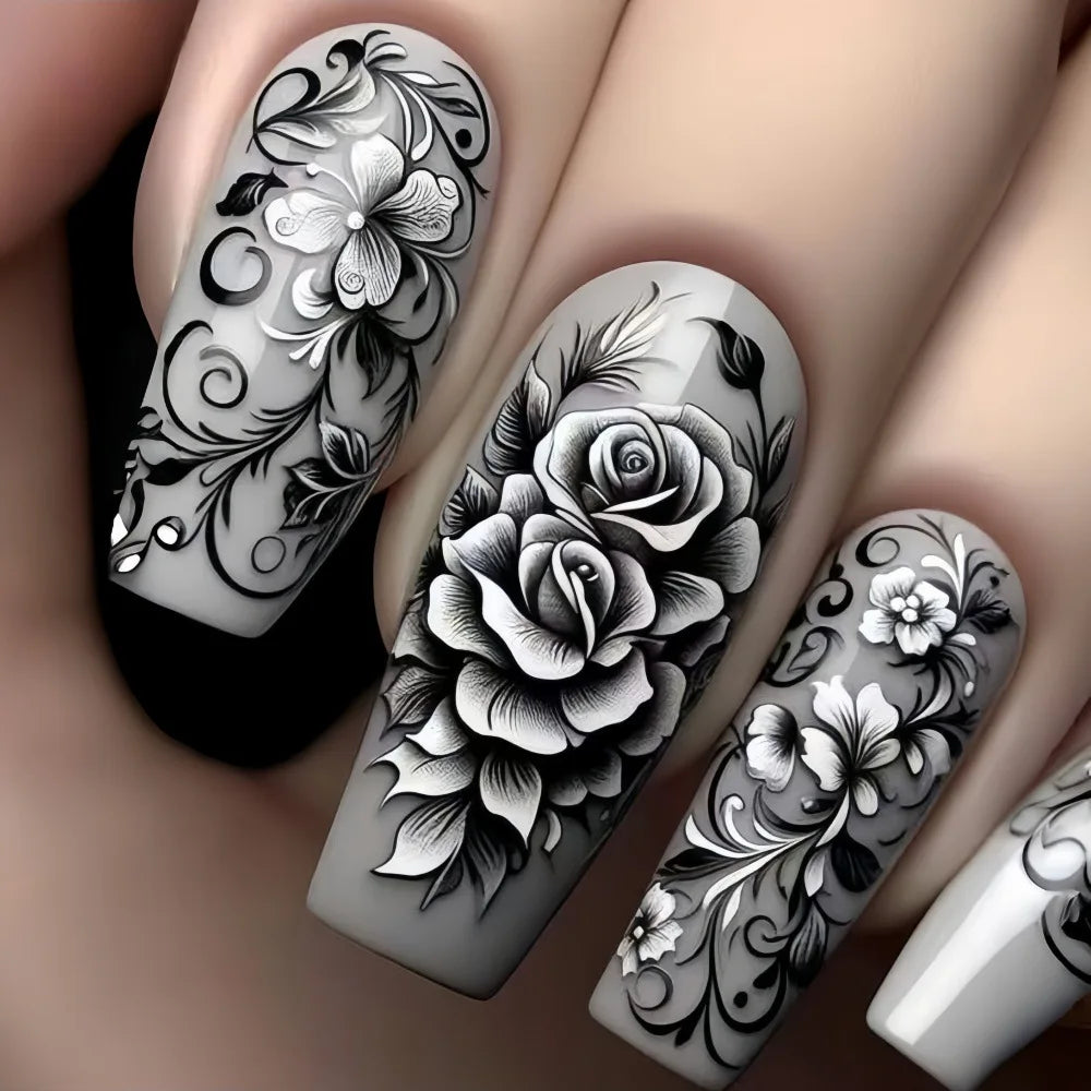 Purple Flower Press on Nails 24Pcs