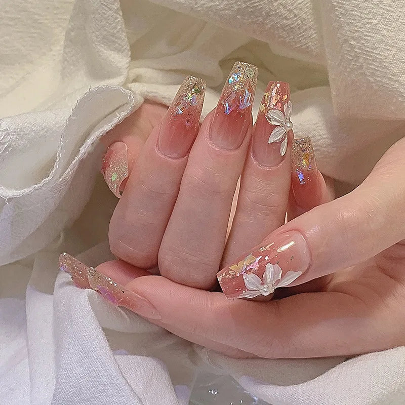 24Pcs/SET French Ballet Blue Moon Sailor False Nails