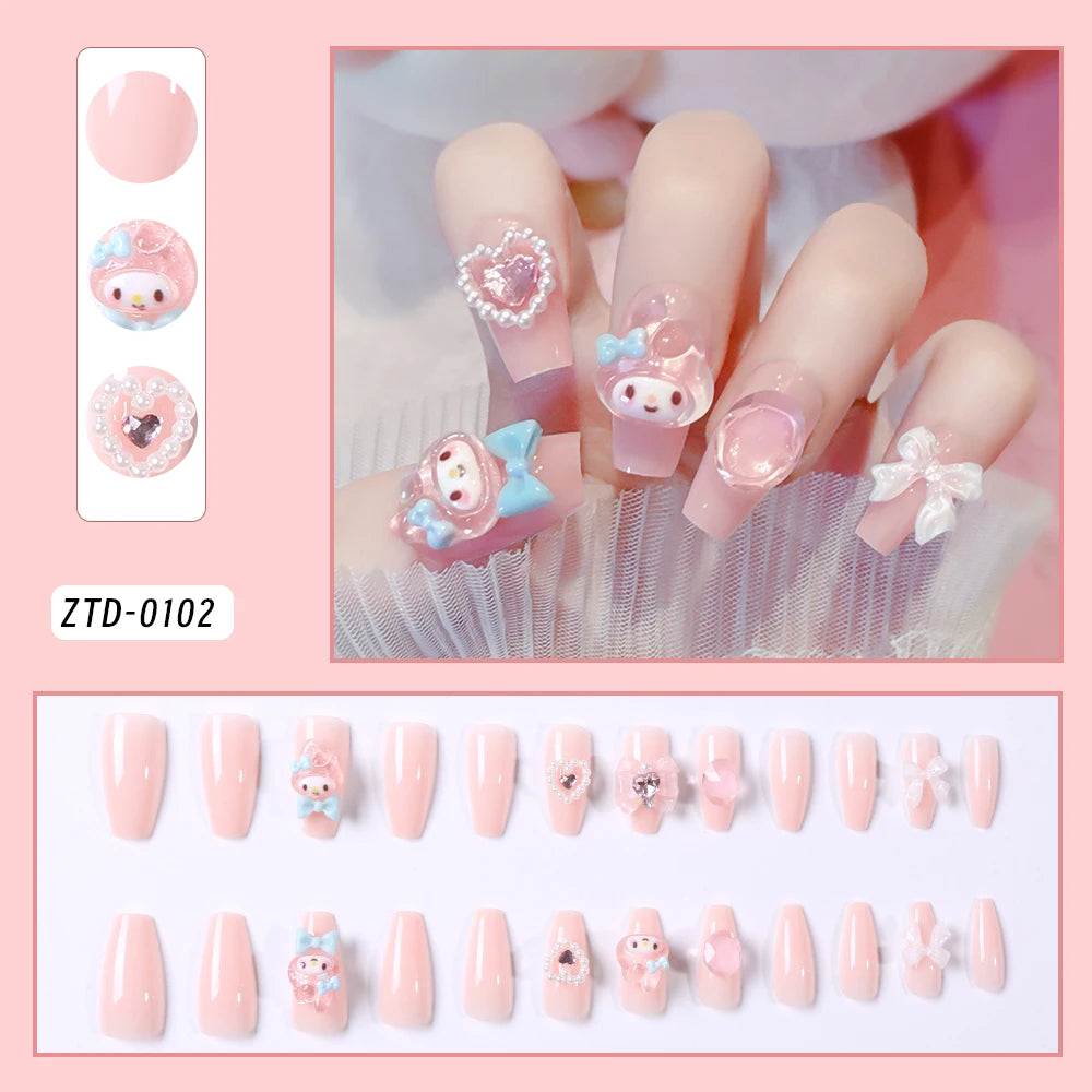Sanrio Kawaii Pink My Melody Fake Nails 24Pc