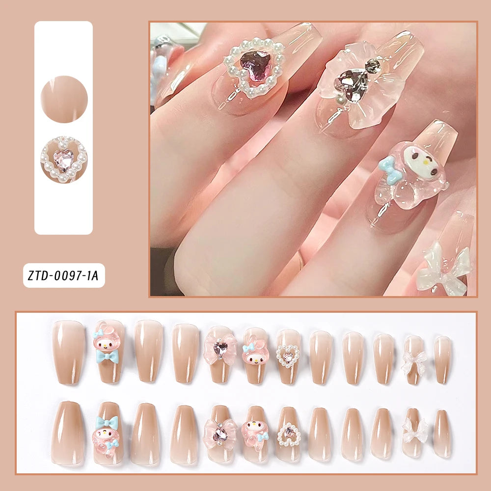 Sanrio Kawaii Pink My Melody Fake Nails 24Pc