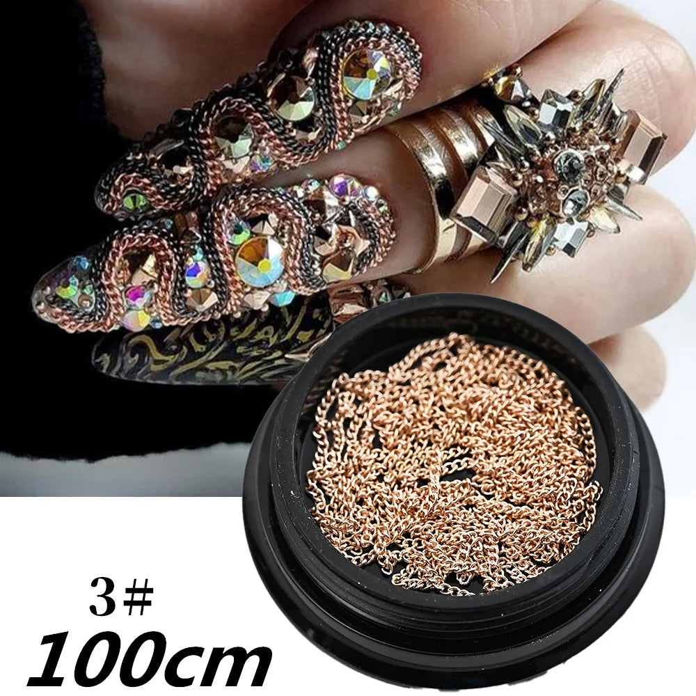 100/50cm Long Luxury Crystal Chain Nail