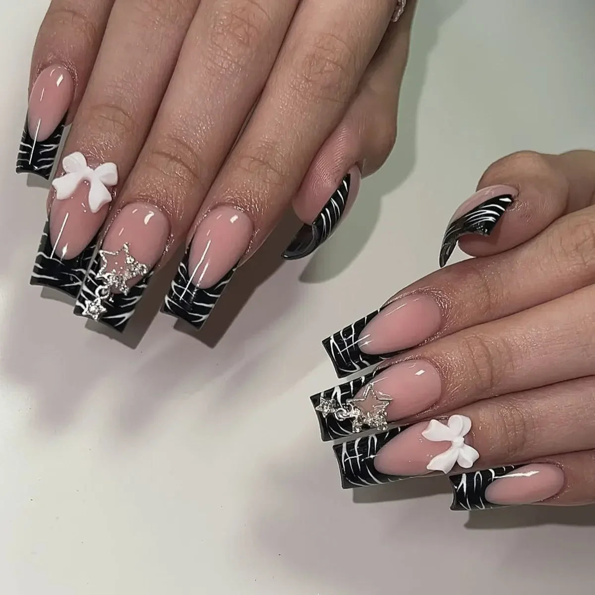24Pcs French Tip Square Press On Nails