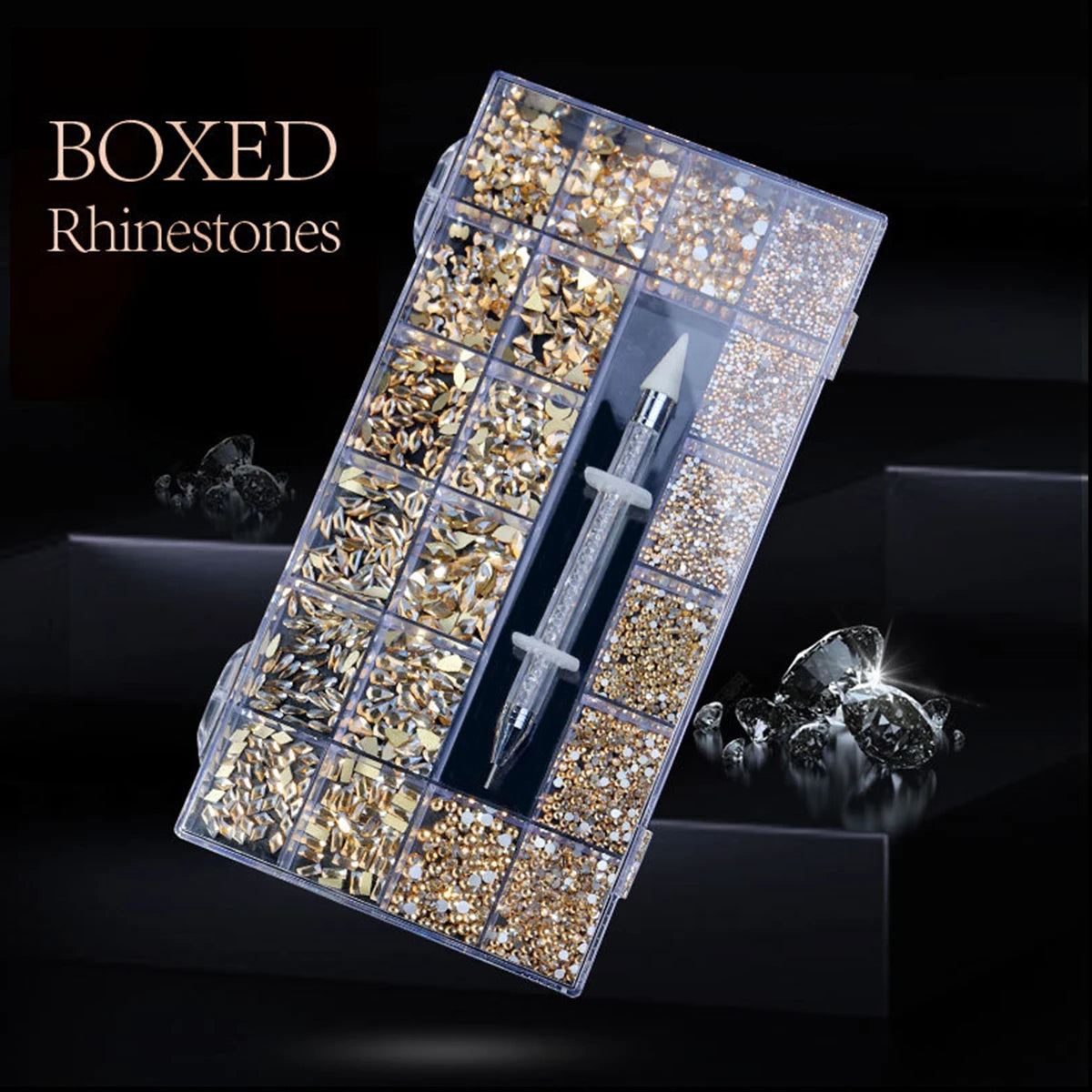21 grid rhinestone box mixed nail Gems