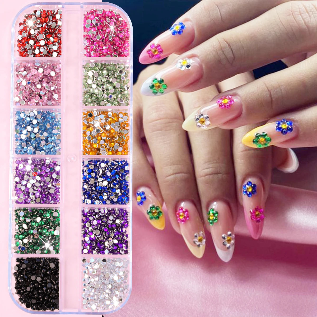 12Grids Mixed-Shape Crystal Nail