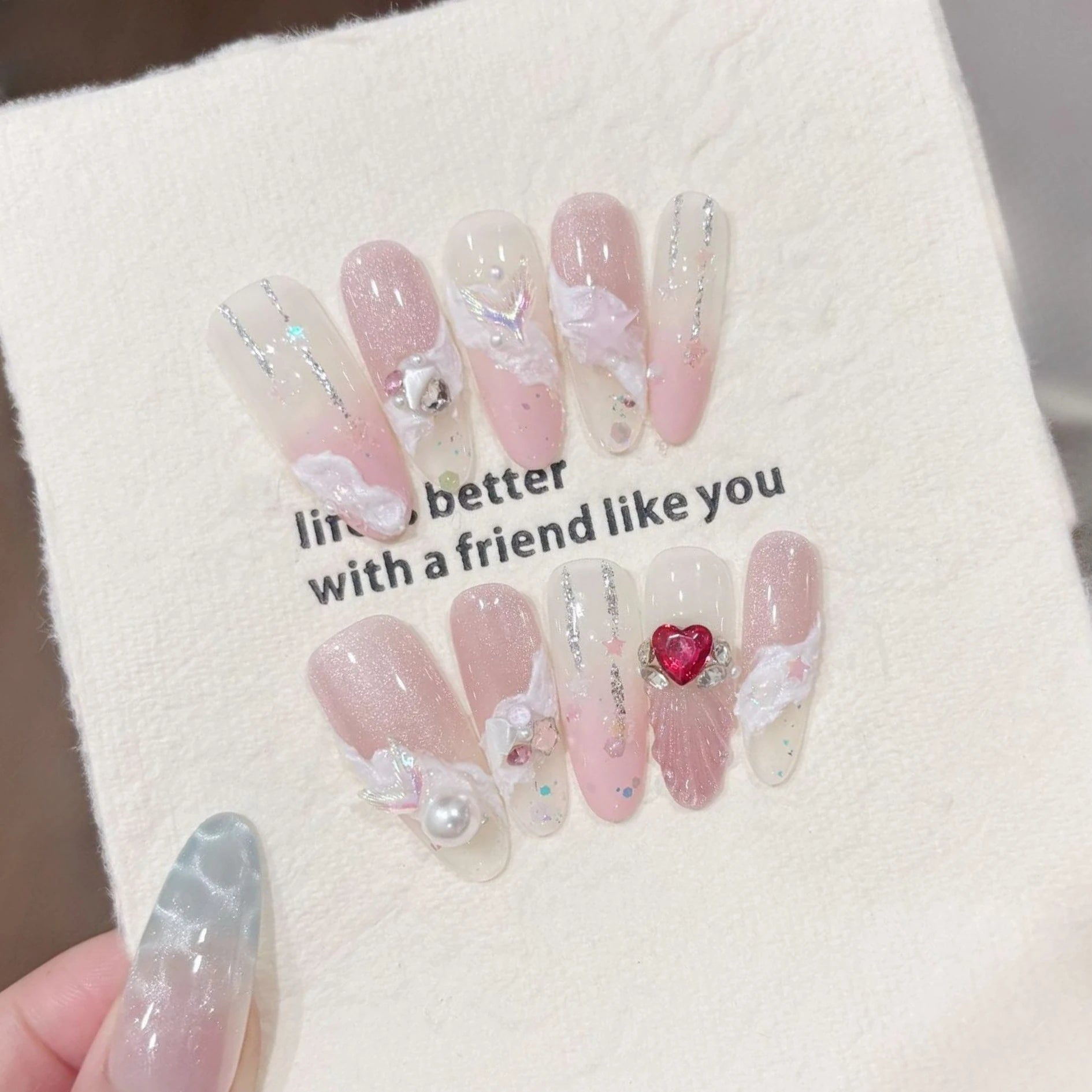 10pcs Pink Cat Eye False Nails