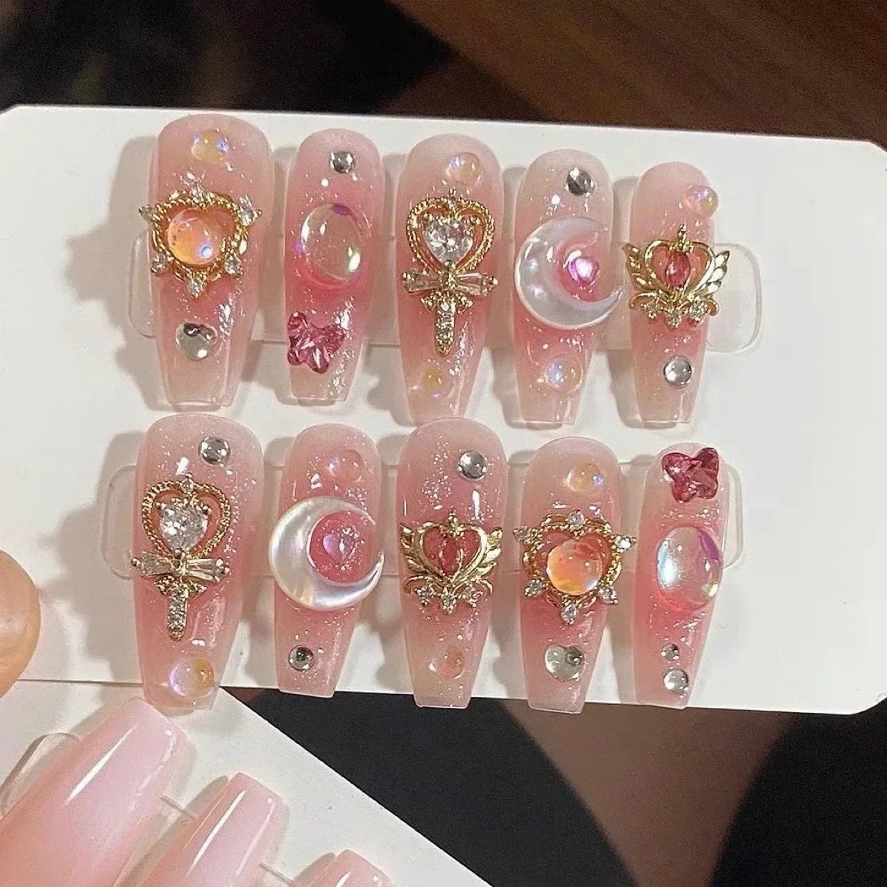 10Pcs  Long Ballet Blue Fake Nails