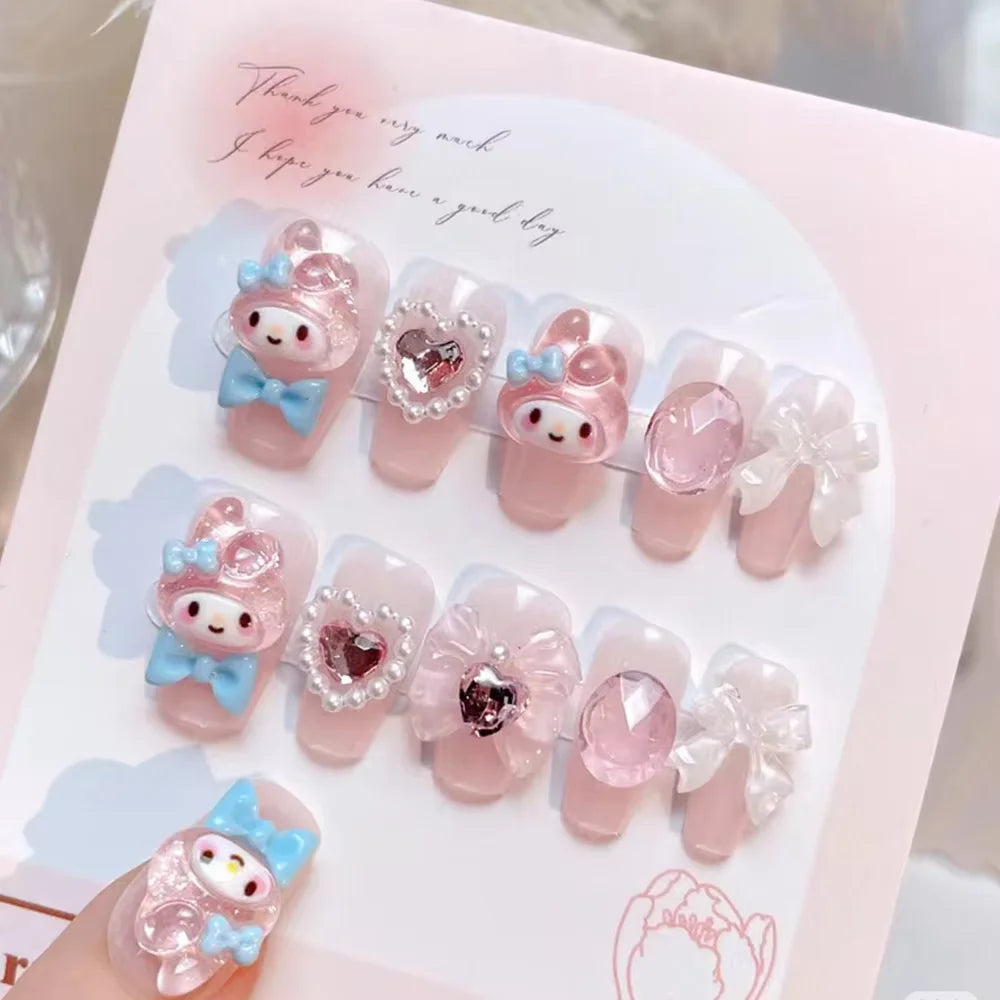 Sanrio Kawaii Pink My Melody Fake Nails 24Pc