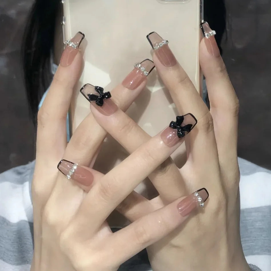 24Pcs/SET French Ballet Blue Moon Sailor False Nails