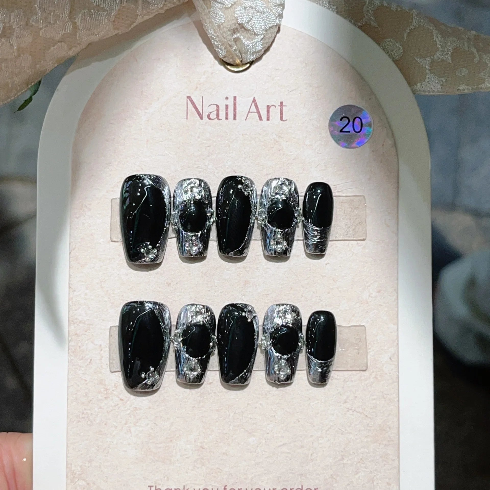24pcsBlack Handmade Press on Nails