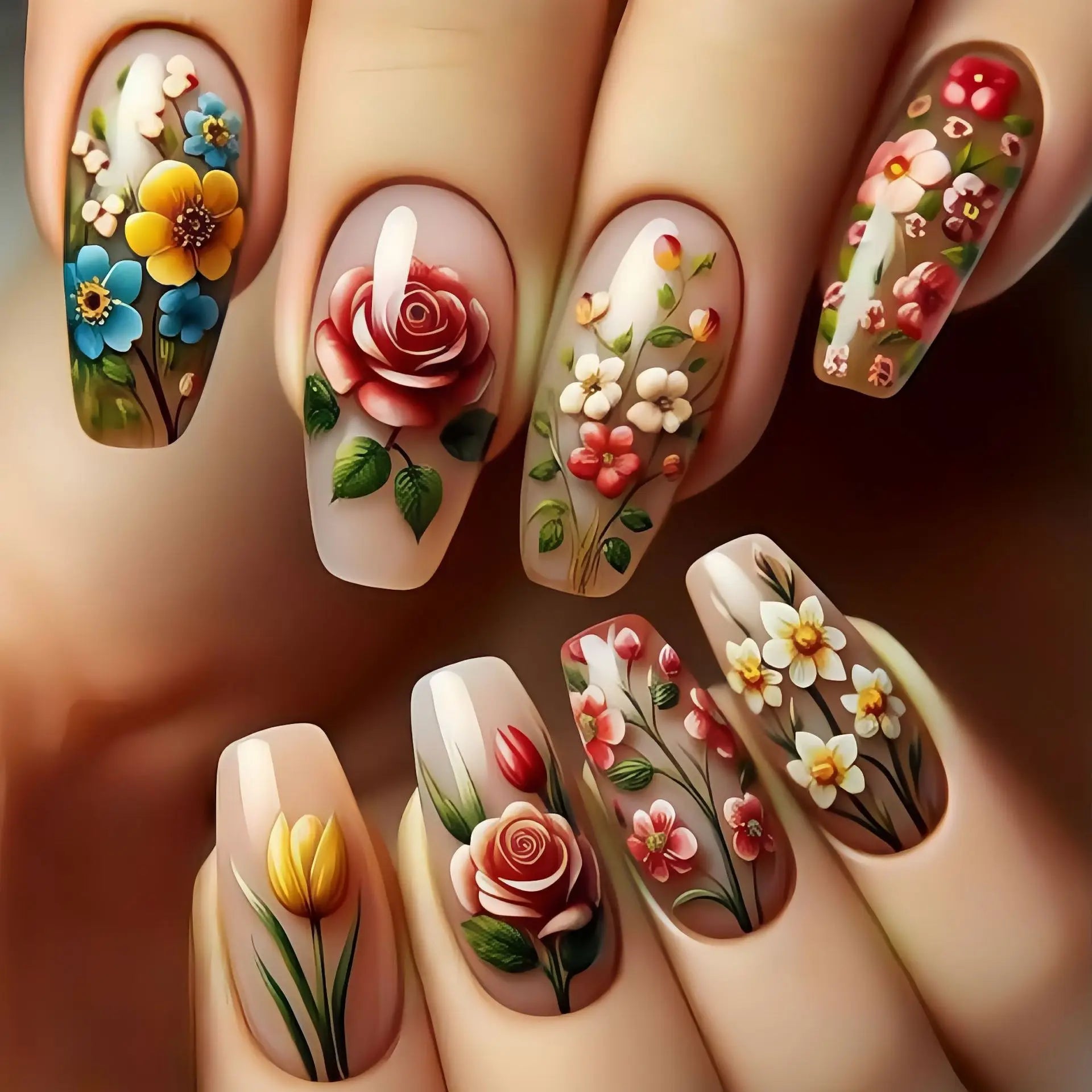24pcs/set Short Medium fake nails