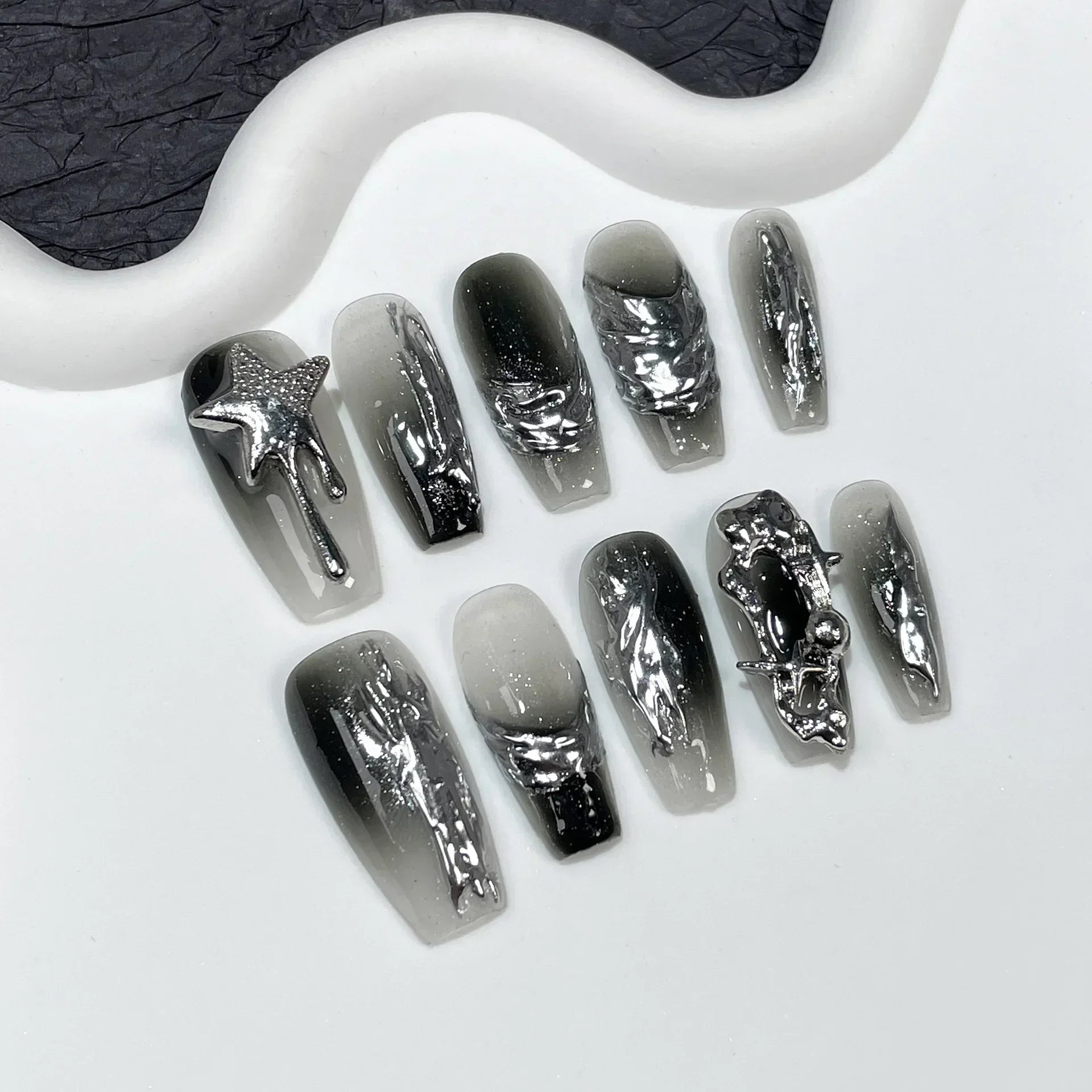 24pcsBlack Handmade Press on Nails