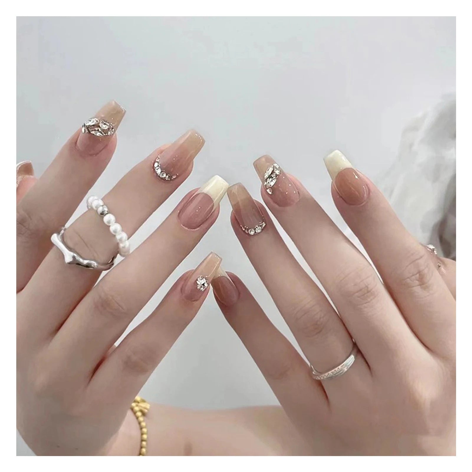 French Style False Nails Glitte Bow Design Fake Nail