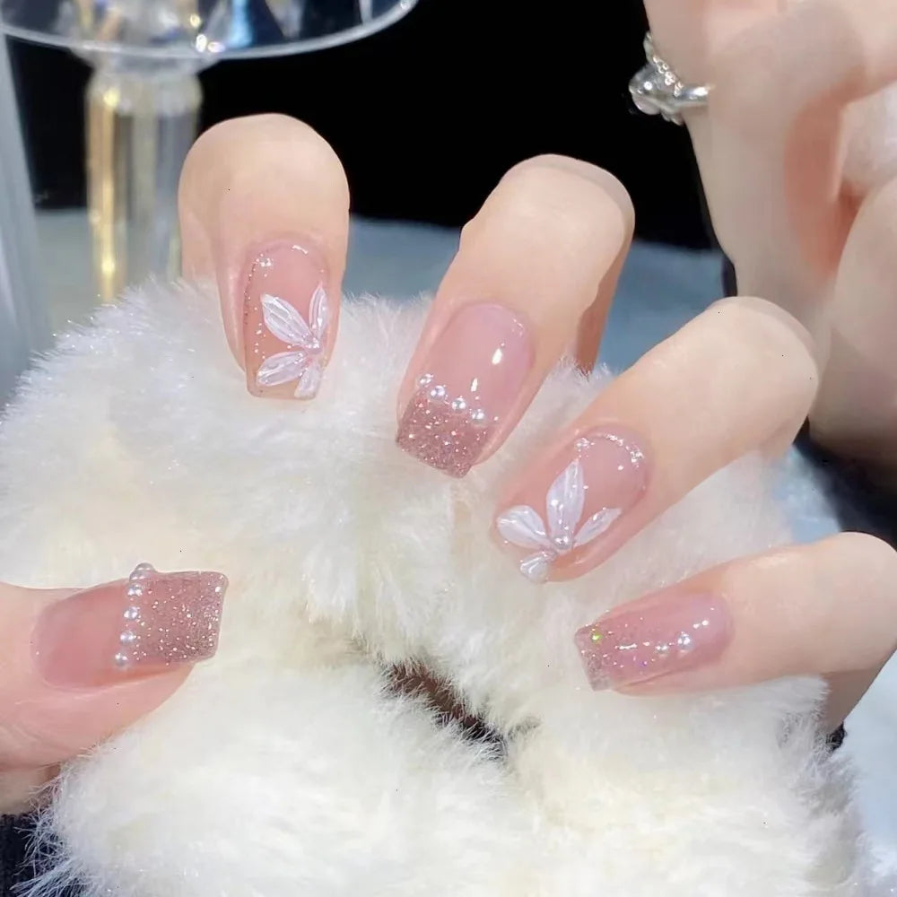 24Pcs/SET French Ballet Blue Moon Sailor False Nails