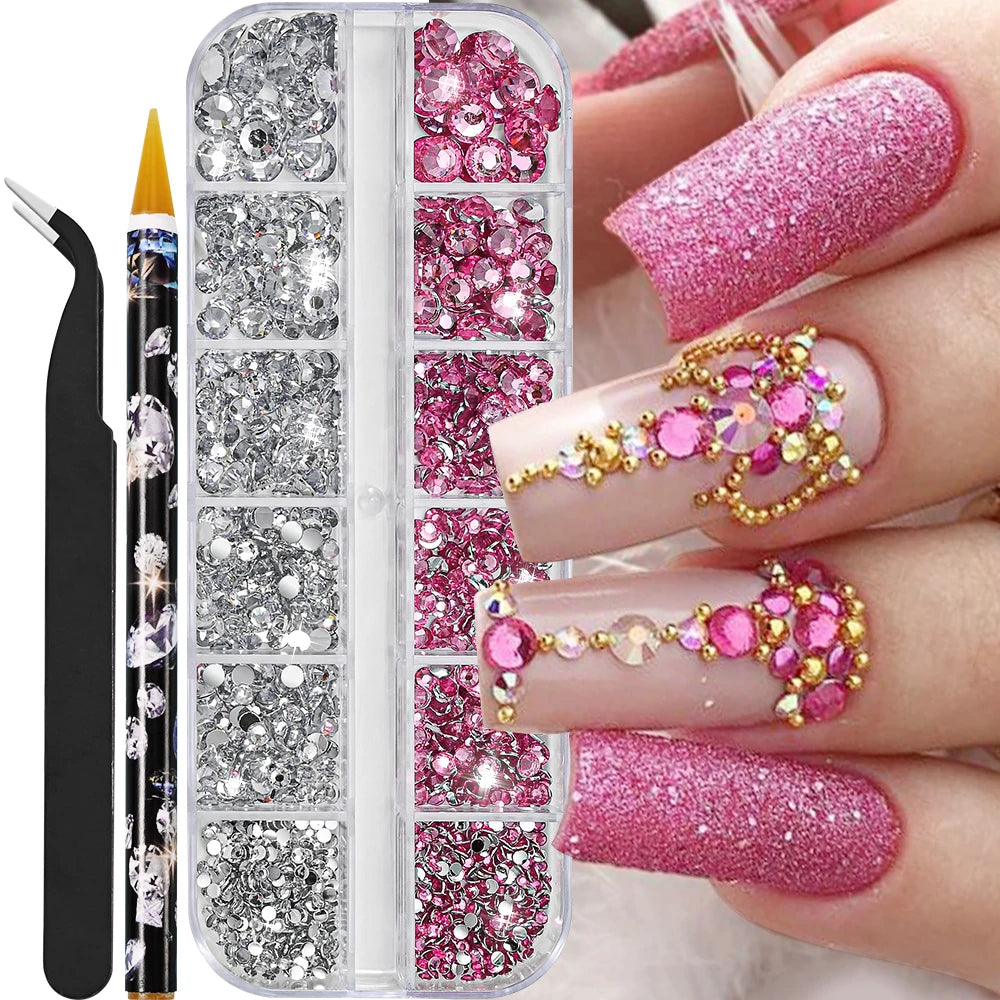 12Grids Mixed-Shape Crystal Nail