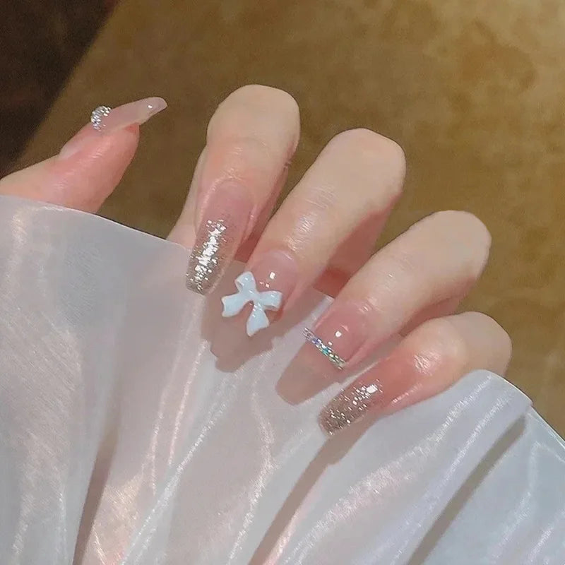 24Pcs/SET French Ballet Blue Moon Sailor False Nails
