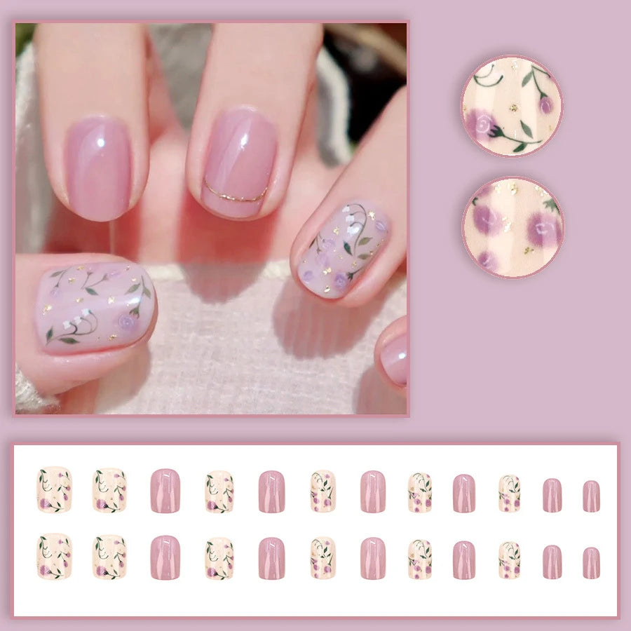 24pcs/set Short Medium fake nails