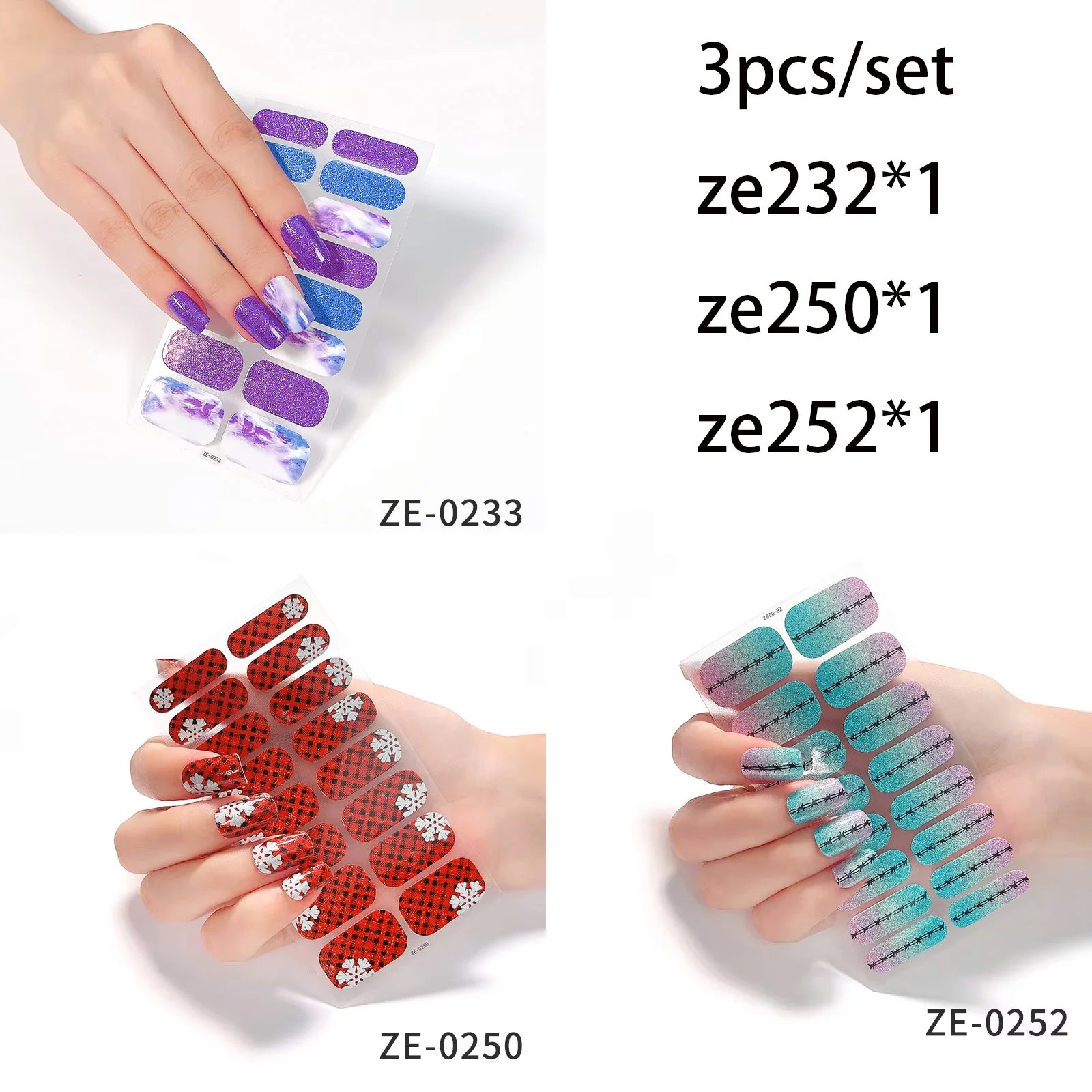 14Tips DIY Glitter Bake Free Gel Nail Stickers Stripe