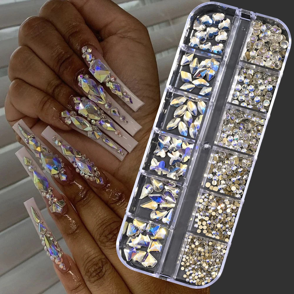 12Grids Mixed-Shape Crystal Nail