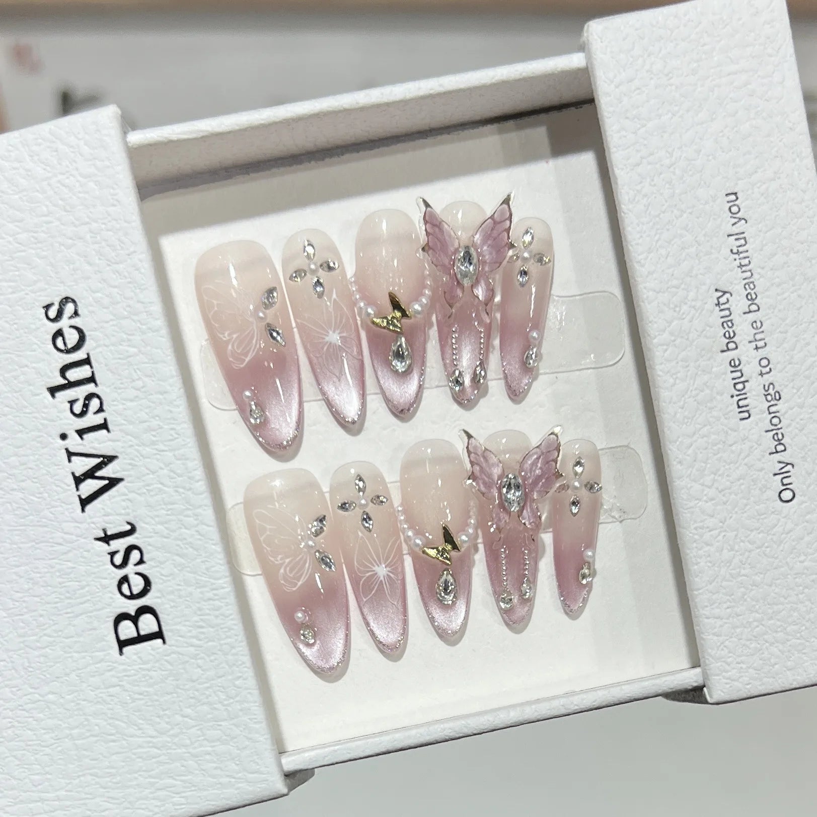 10Pcs Almond Mid-length Oval Fake Nails