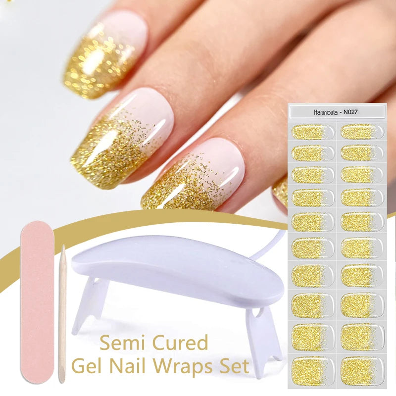 4pcs/set Sparkly Shinning Semi Cured Gel Nail Strips