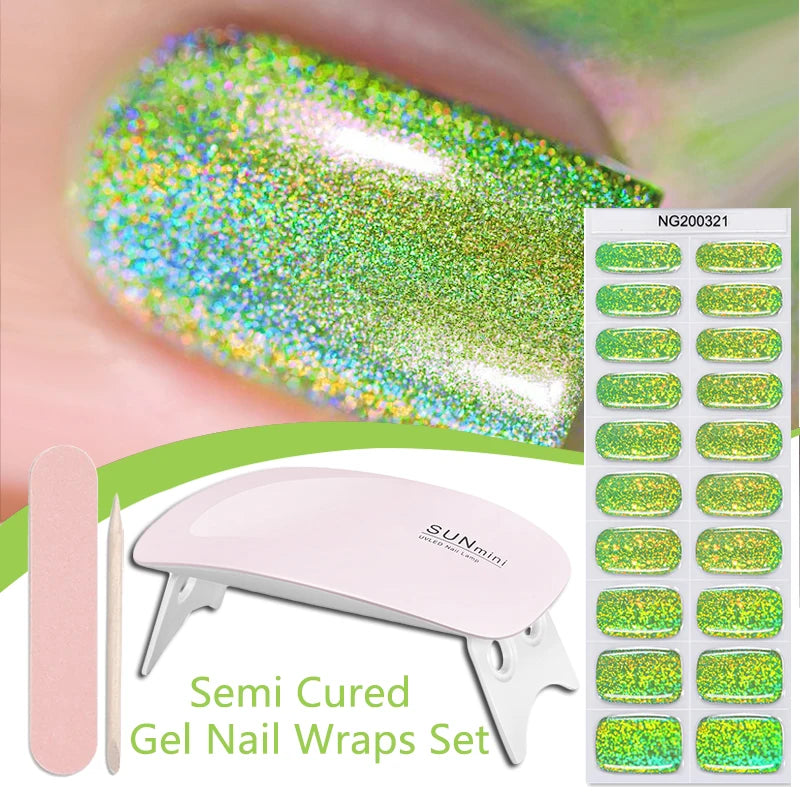 4pcs/set Sparkly Shinning Semi Cured Gel Nail Strips
