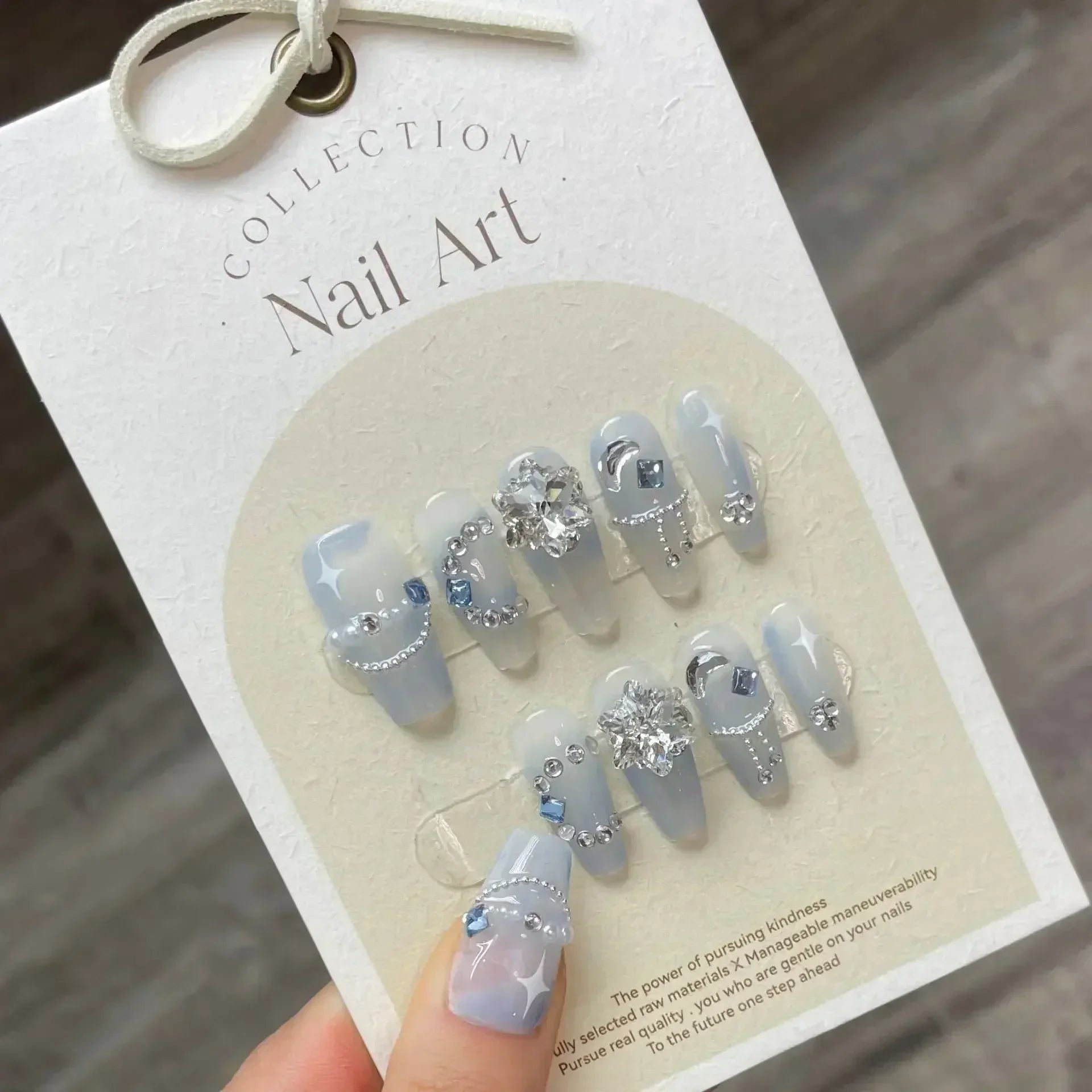 10Pcs  Long Ballet Blue Fake Nails
