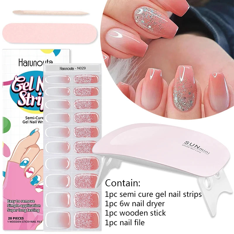 4pcs/set Sparkly Shinning Semi Cured Gel Nail Strips