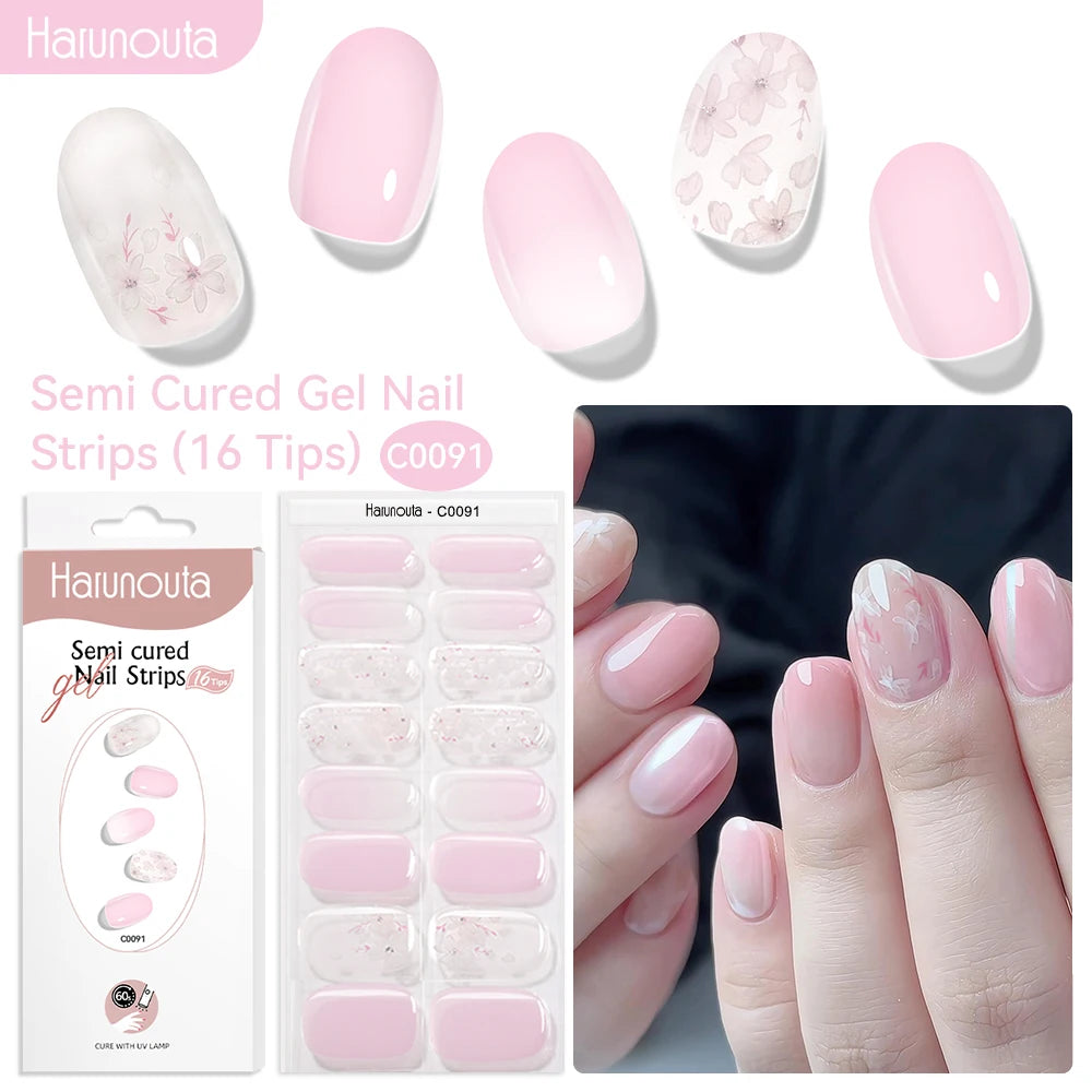 Gradient Red Marble Gold Line Semi Cured Gel Nail Strips