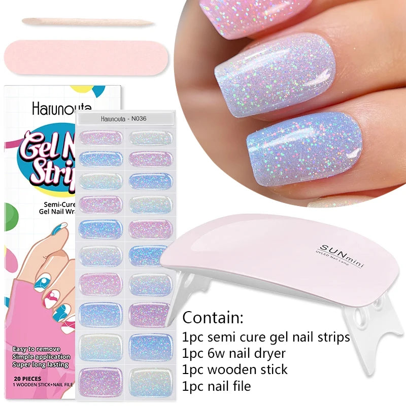 4pcs/set Sparkly Shinning Semi Cured Gel Nail Strips