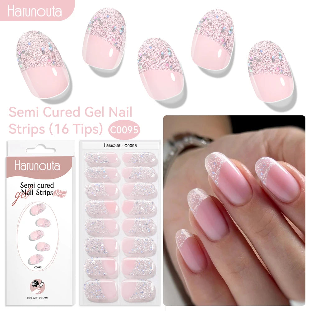 Gradient Red Marble Gold Line Semi Cured Gel Nail Strips