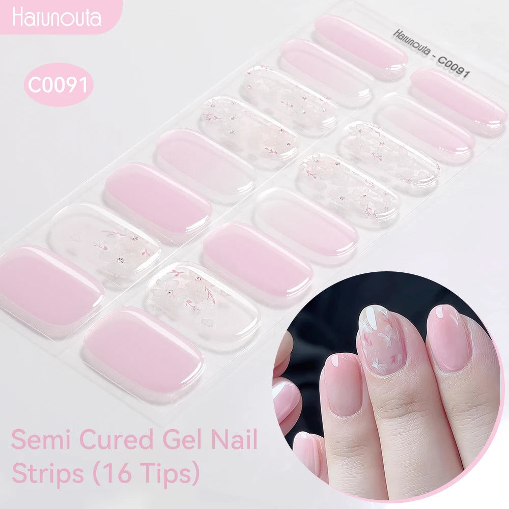 16strips Gradient Green Gold Ocean Semi Cured Gel Nail Strips