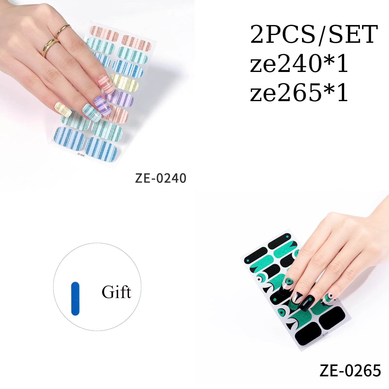 14Tips DIY Glitter Bake Free Gel Nail Stickers Stripe