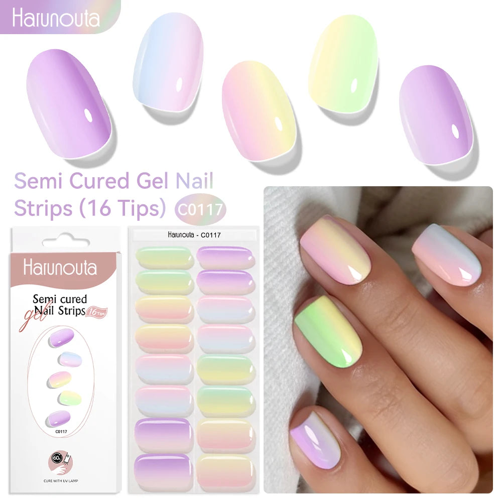 Gradient Red Marble Gold Line Semi Cured Gel Nail Strips