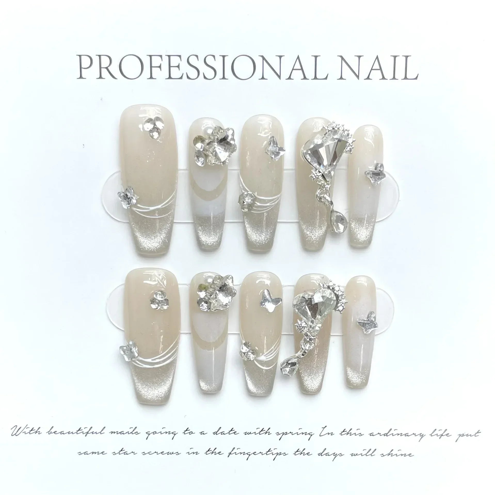 10Pcs  Long Ballet Blue Fake Nails