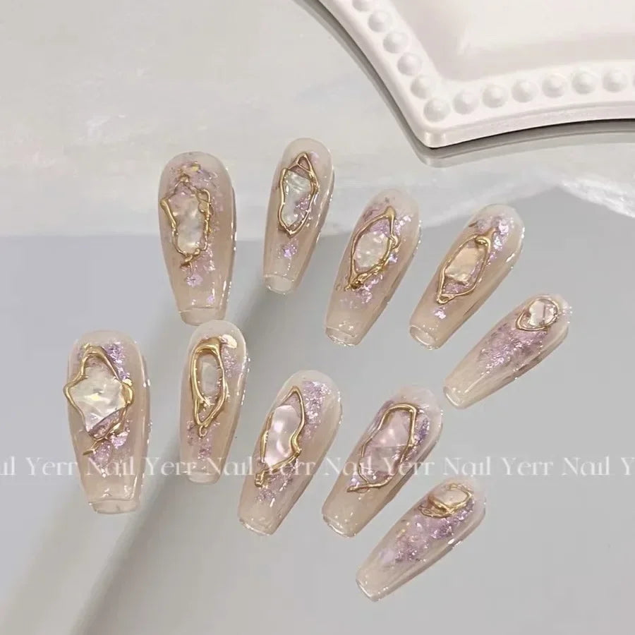 10Pcs  Long Ballet Blue Fake Nails