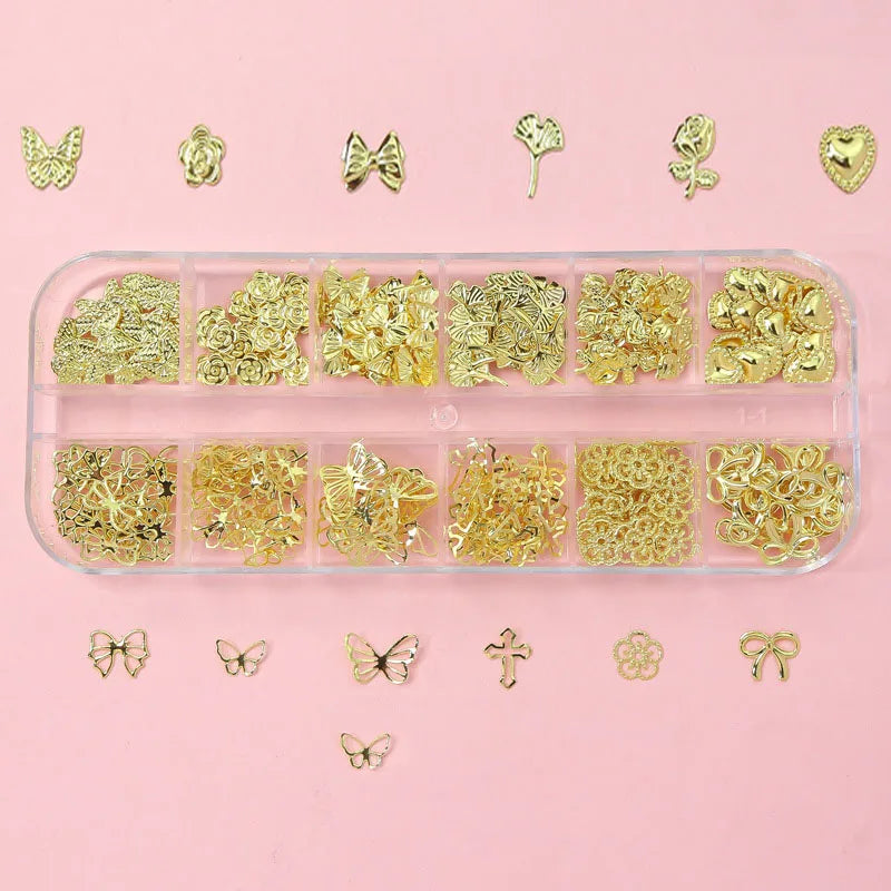 120pcs/box 3D Gold Bow Butterfly Nail