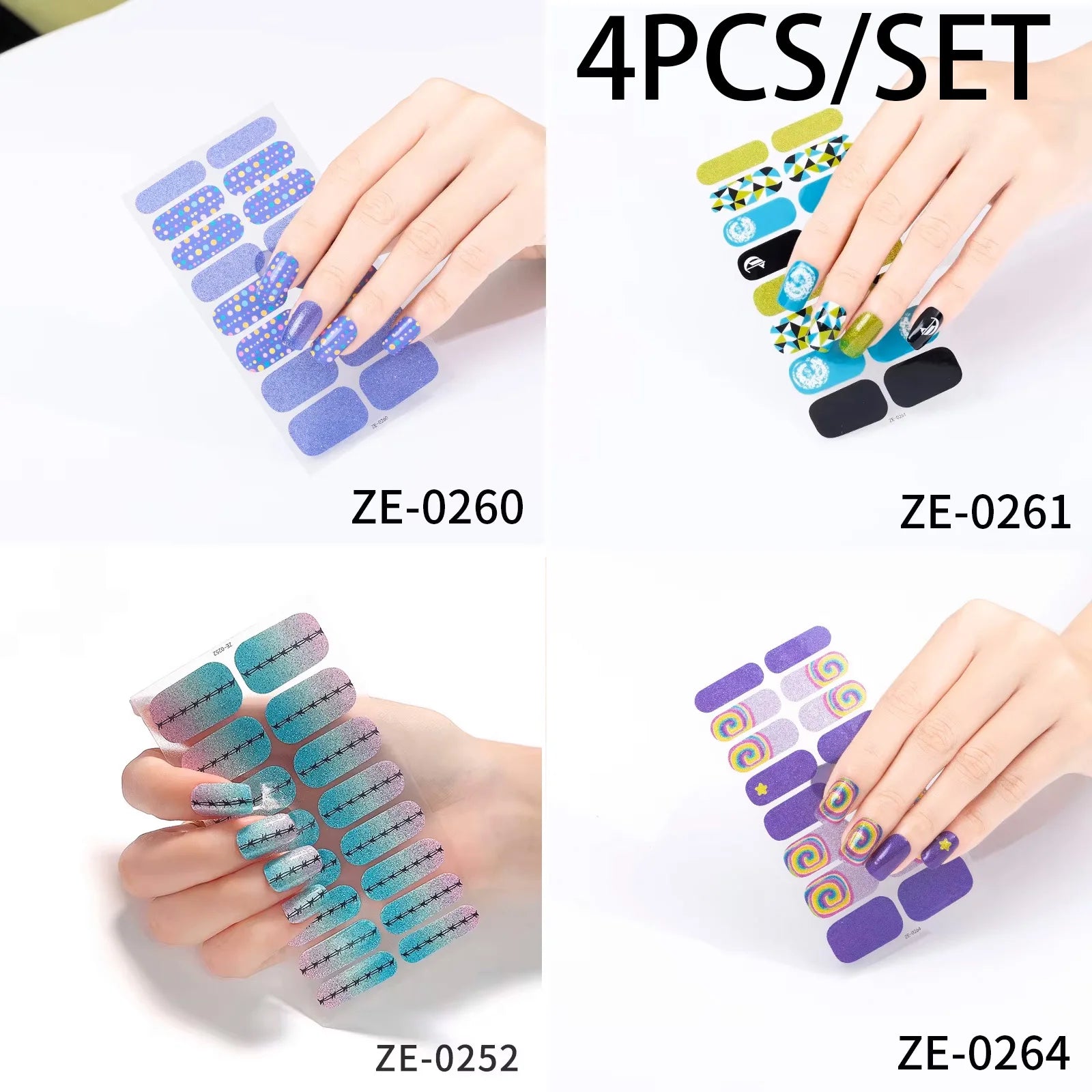 14Tips DIY Glitter Bake Free Gel Nail Stickers Stripe