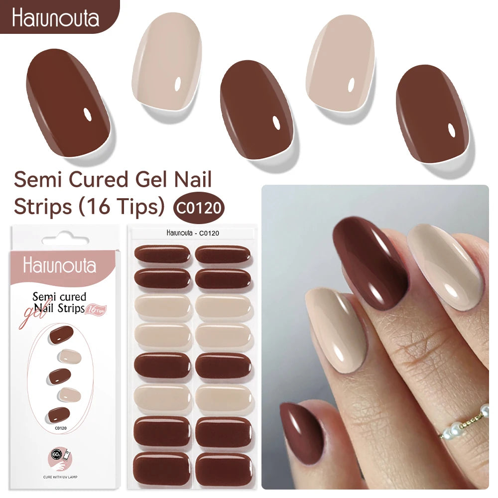 Gradient Red Marble Gold Line Semi Cured Gel Nail Strips