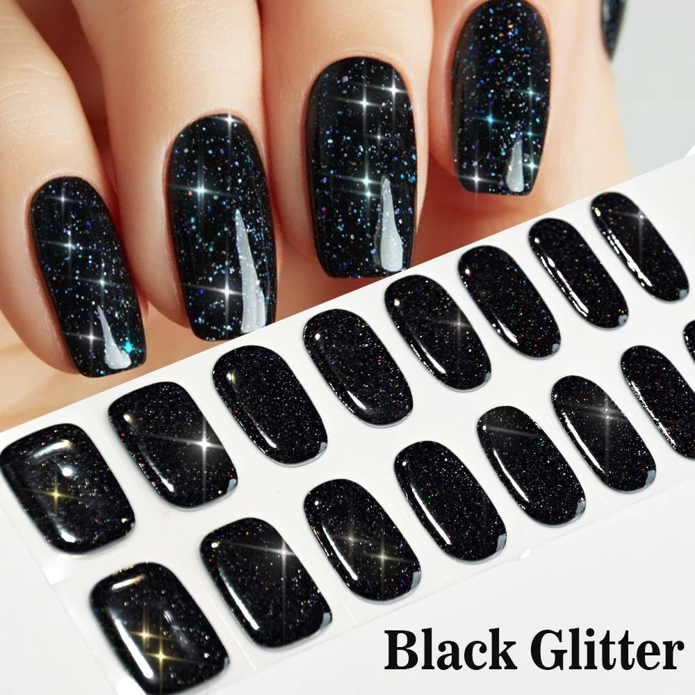 16Tips French Red Glitter Semi-Cured Nail Stickers