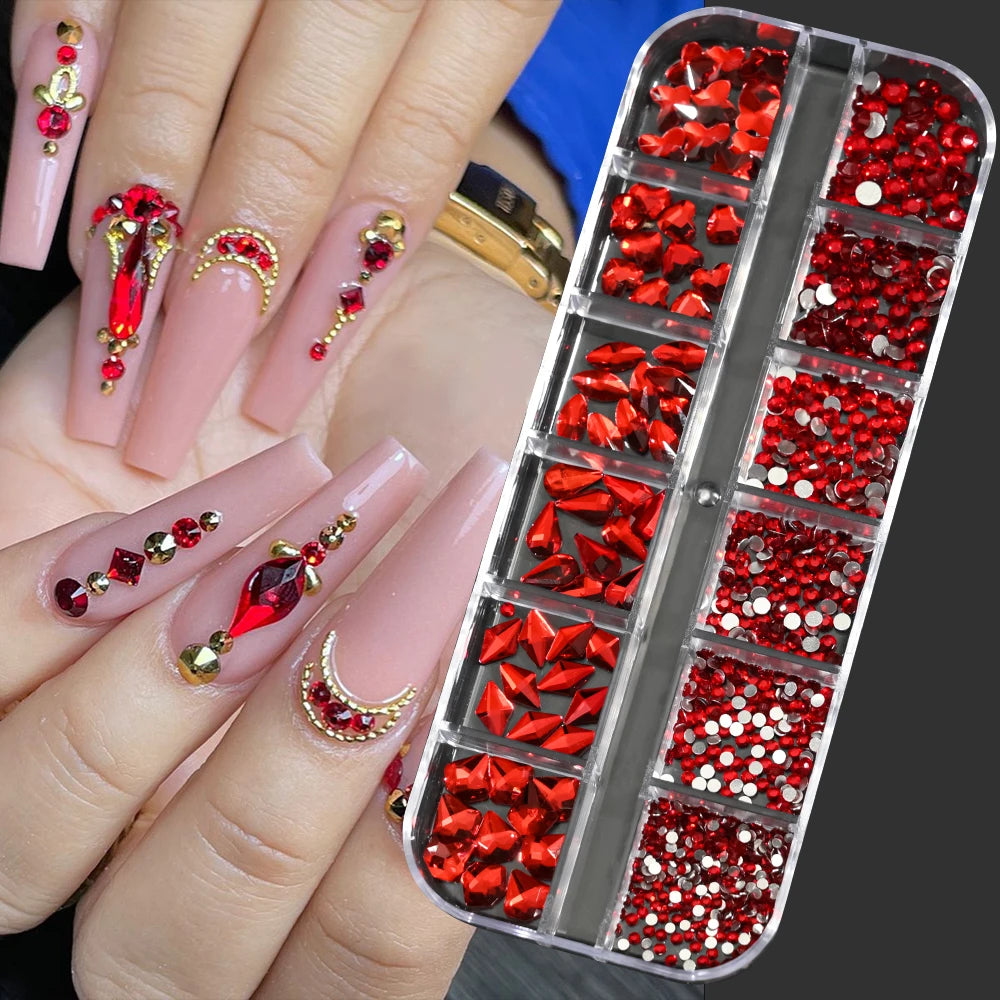 12Grids Mixed-Shape Crystal Nail