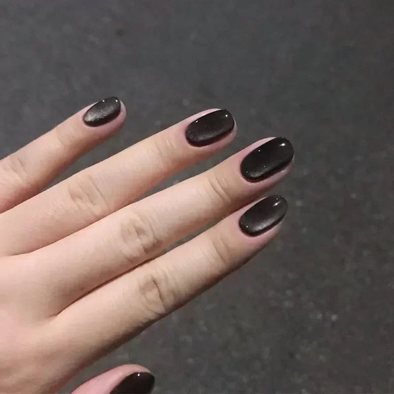 24Pcs Solid Black Short False Nails