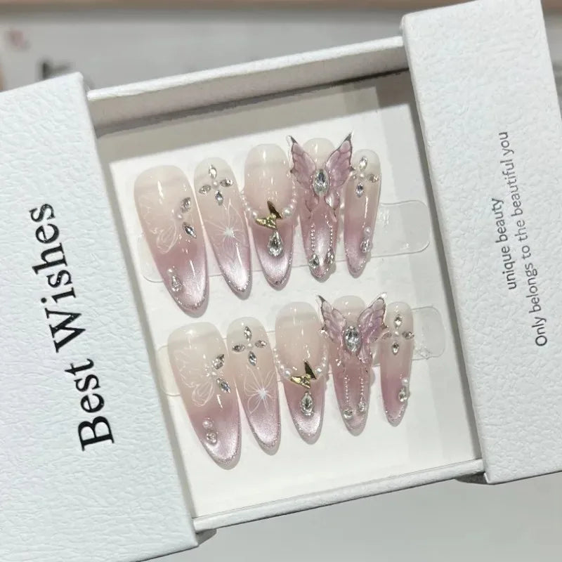10pcs Pink Cat Eye False Nails