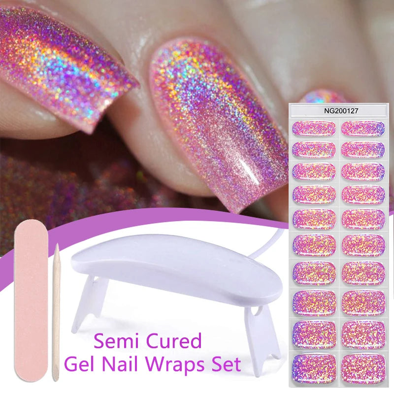 4pcs/set Sparkly Shinning Semi Cured Gel Nail Strips