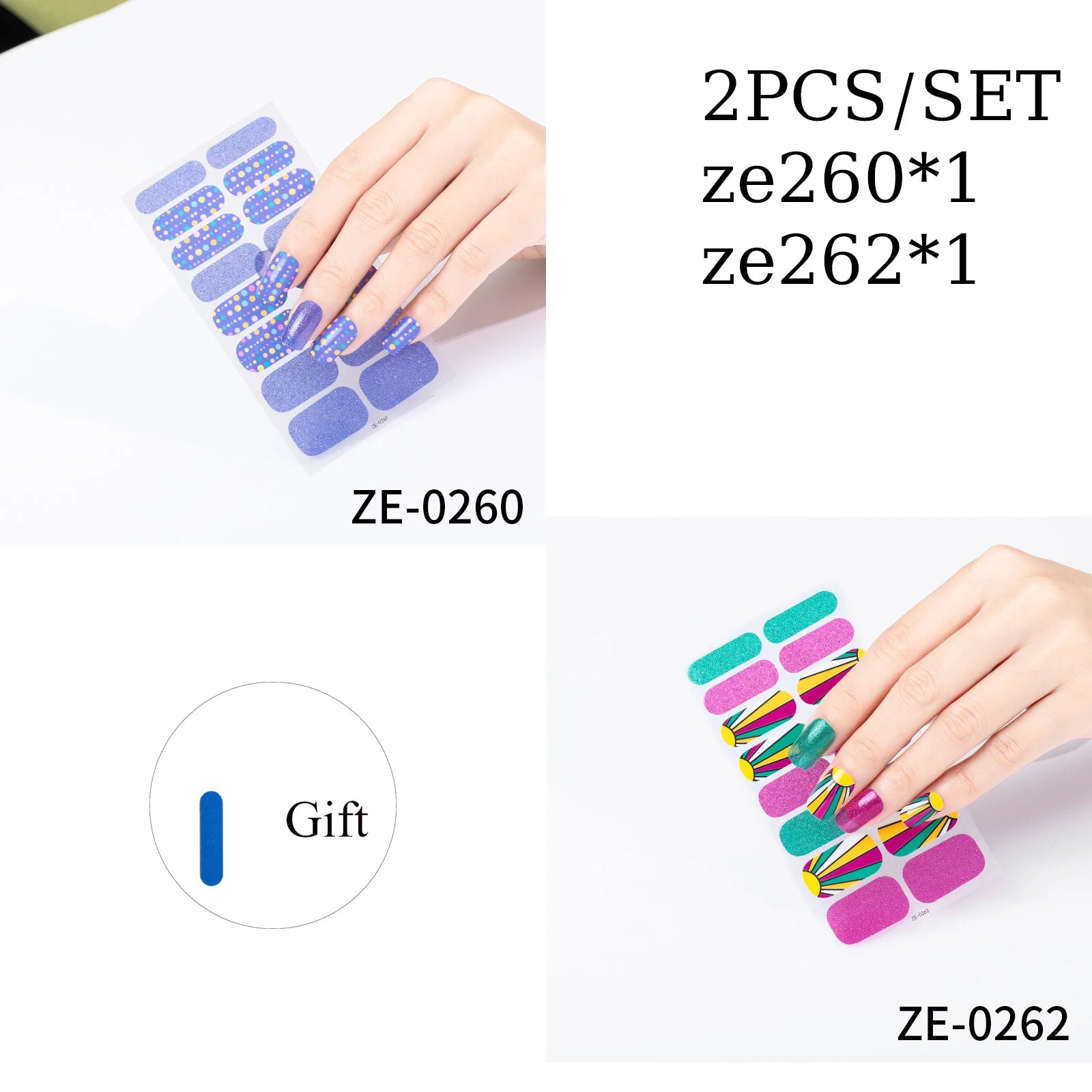 14Tips DIY Glitter Bake Free Gel Nail Stickers Stripe