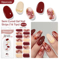 Gradient Red Marble Gold Line Semi Cured Gel Nail Strips