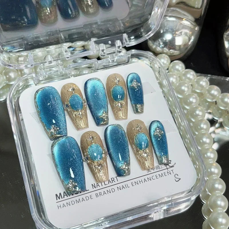 10Pcs  Long Ballet Blue Fake Nails