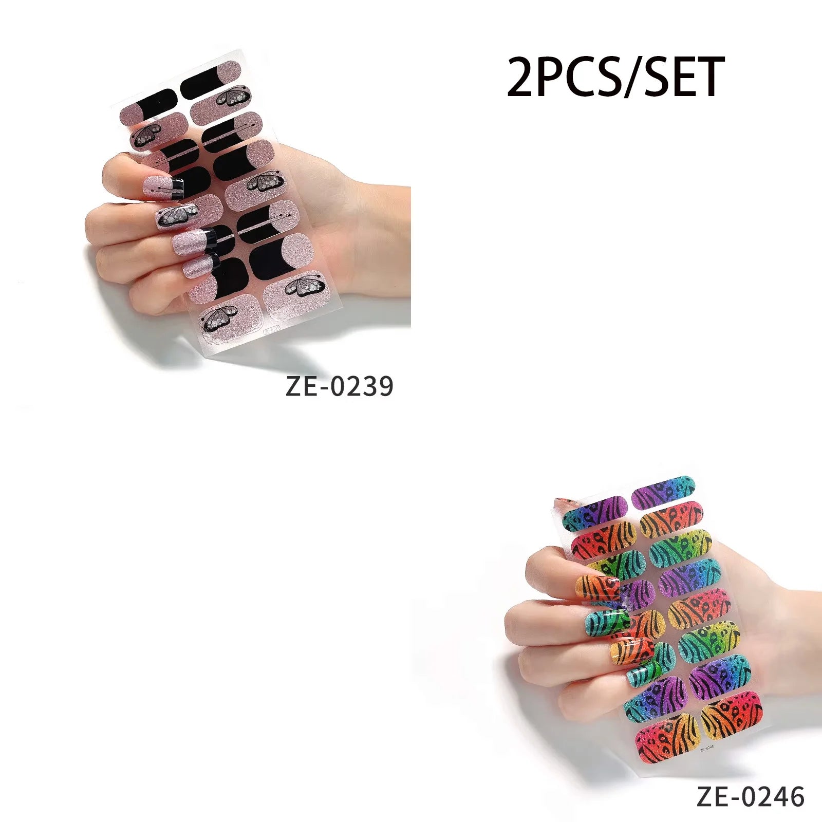 14Tips DIY Glitter Bake Free Gel Nail Stickers Stripe