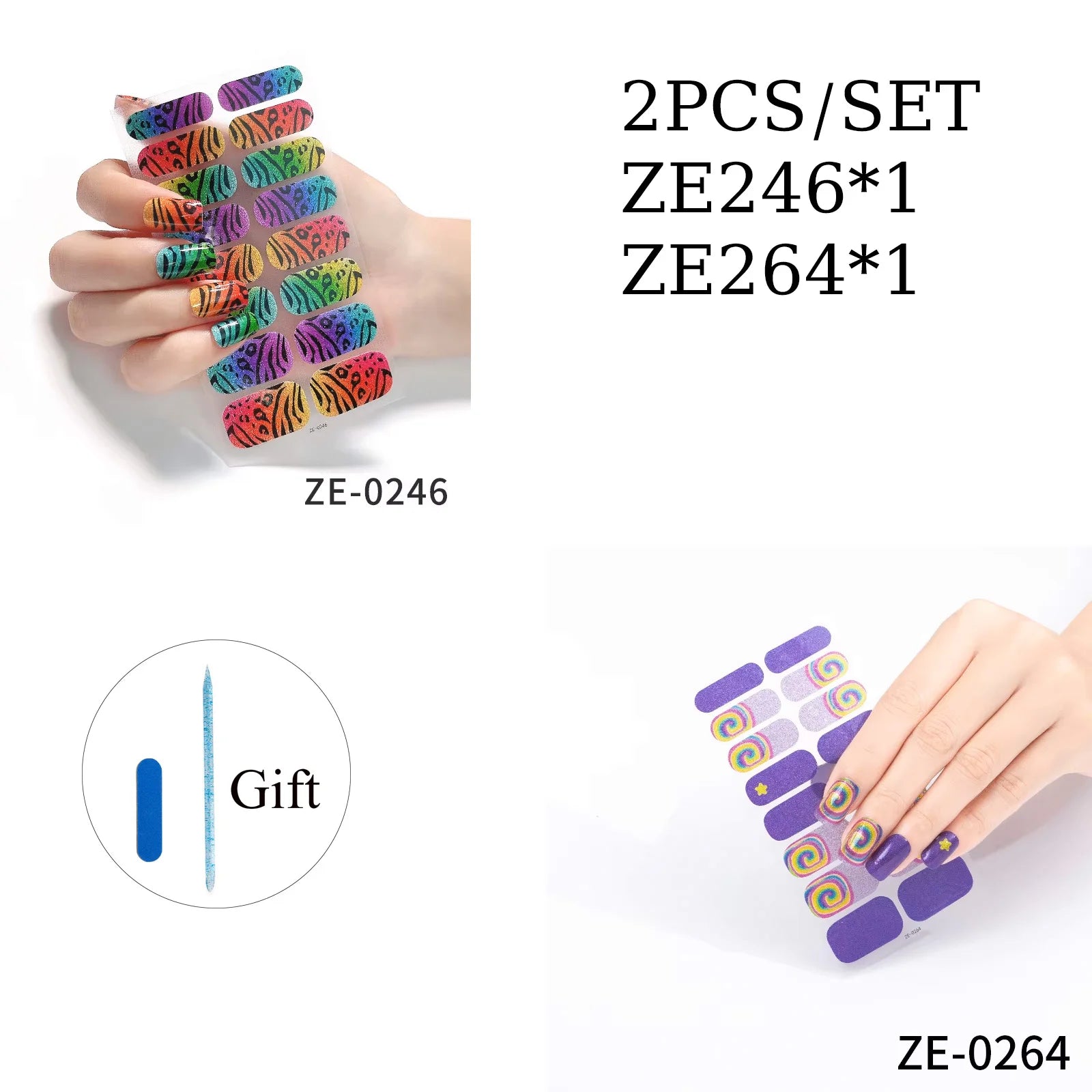 14Tips DIY Glitter Bake Free Gel Nail Stickers Stripe